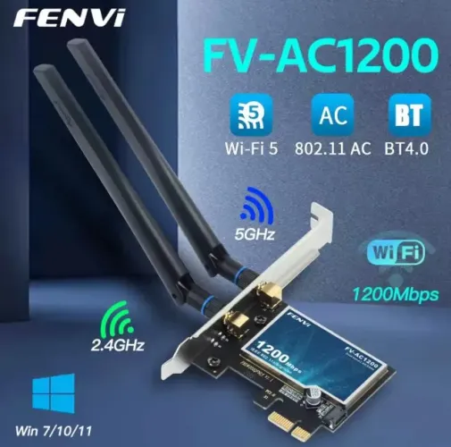 Placa de rede wi-fi e Bluetooth Fenvi - adaptador sem fio PCI-E, Wi-Fi 5, AC1200