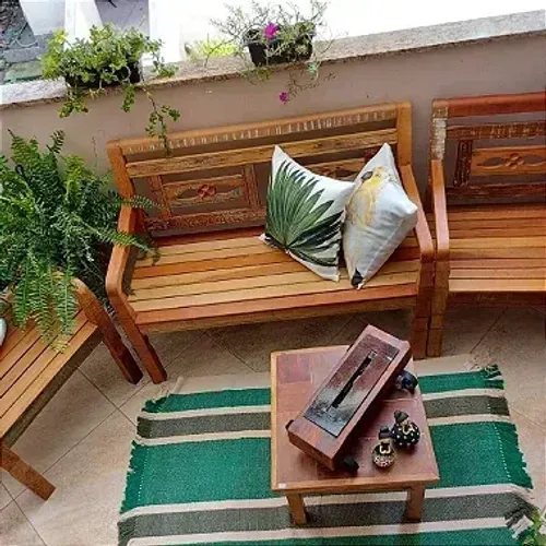 jogo de bancos de madeira nobre  para jardim