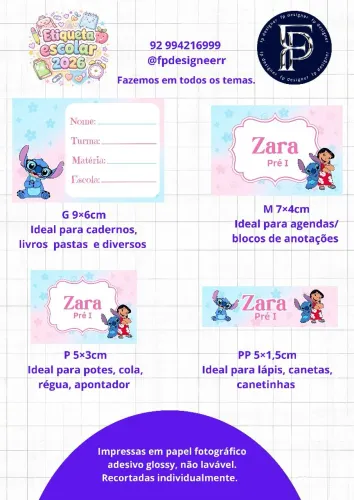 Etiquetas escolares/ Papel adesivo glossy (NÃO É VINIL)