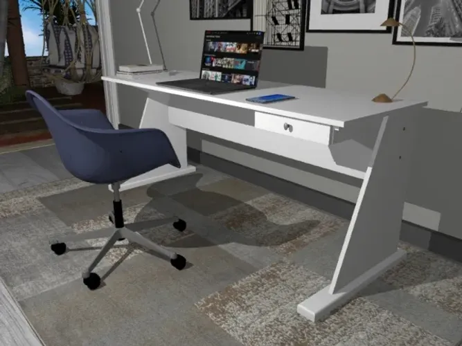 Mesa Top Clean Home Office. Em MDF Base em Madeira Maciça. L140cm x P50cm x A74cm