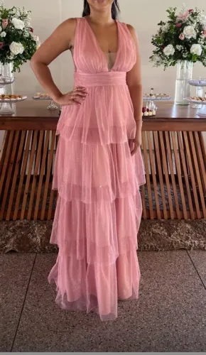 Vestido para festa Rosê /tule com Glitter /Rosa