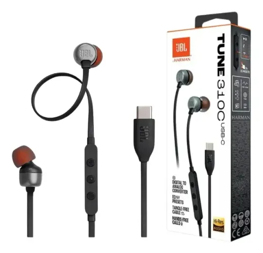 Fone De Ouvido Com Fio Jbl Tune 310c Usb-c C/ Nf-e Cor Preto, novo