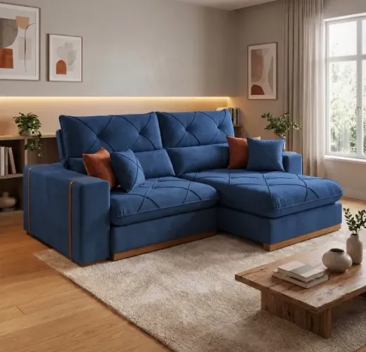 Sofá Retrátil e Reclinável Confort Supreme 2,50 m Veludo Azul