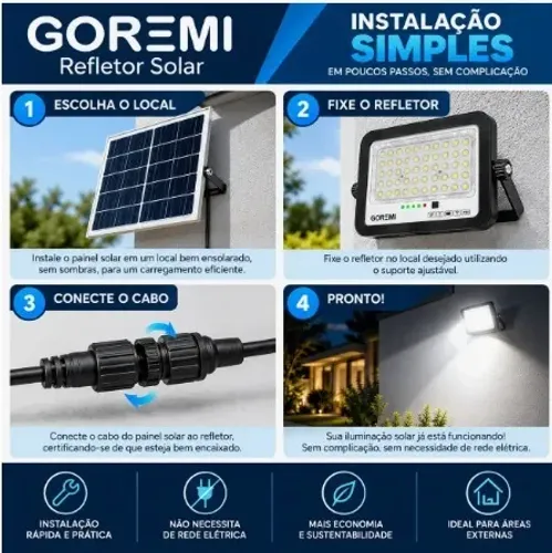 Refletor Solar Led 300w 6500k Ip66 Controle Remoto Goremi