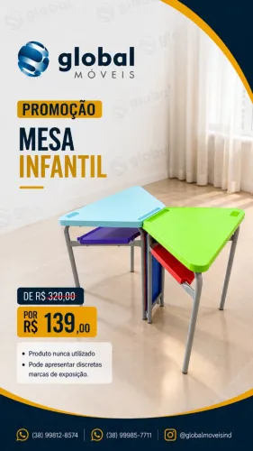 Mesa infantil colorida reforçada