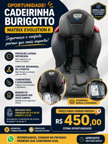 Cadeirinha Burigotto Matrix Evolution K 9 a 36kg - Excelente Estado