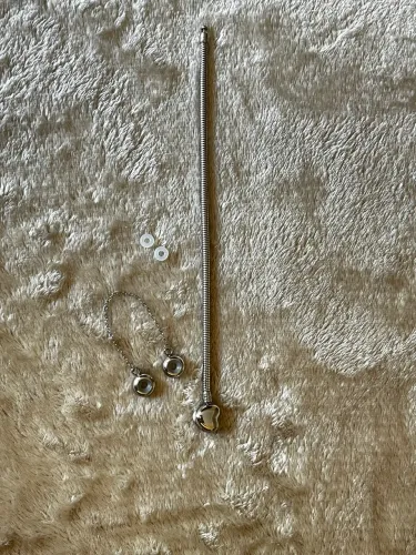Pulseira de berloques de aço (TAM 18) + 2 berloques de aço