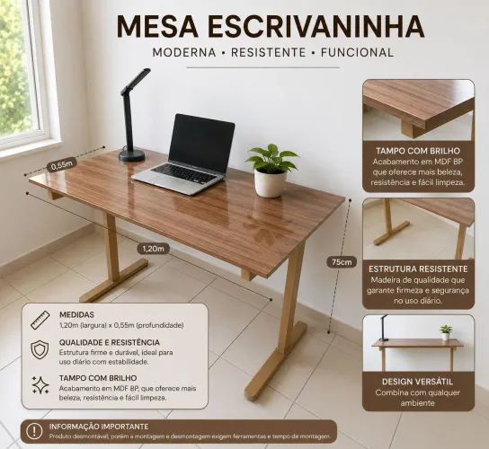 Mesa Amadeirada Multiuso 1,20m - Ultra Resistente (Tampo Novo)
