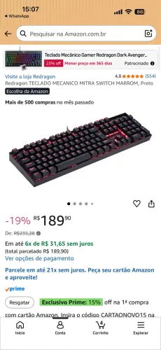 Redragon TECLADO MECANICO MITRA SWITCH MARROM, Preto LACRADO
