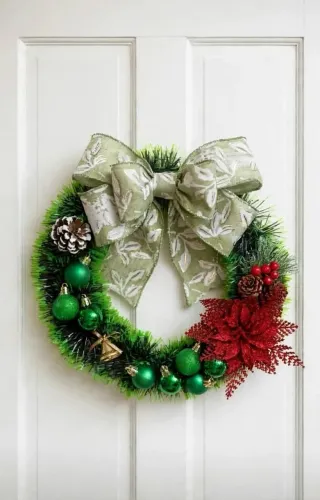 Guirlanda de Natal 25cm verde e vermelho com laço Pronta entrega