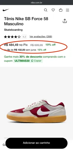Tênis Nike Sb Force tamanho 44 - Novo
