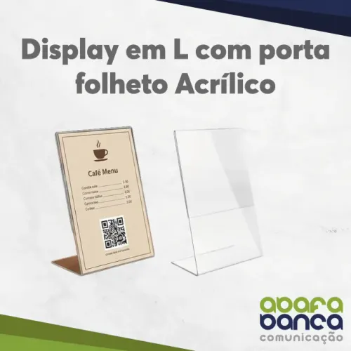 Display em L com porta folheto Acrílico 10x15