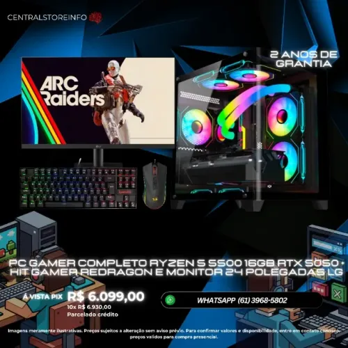 PC GAMER RYZEN 5 5500 16GB RAM DDR4 RTX 5050 8GB + KIT TECLADO E MOUSE GAMER E MONITOR 24