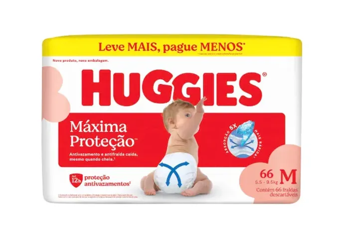 Kit 3 Fralda Descartável Huggies M 66 Unidade Anti Vazamento 12h Proteção