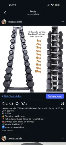 Par de halter sextavado injetado pegada inox 8kg - R$ 480 