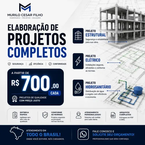 Projetos de engenharia (Estrutural, elétrico e hidráulico)