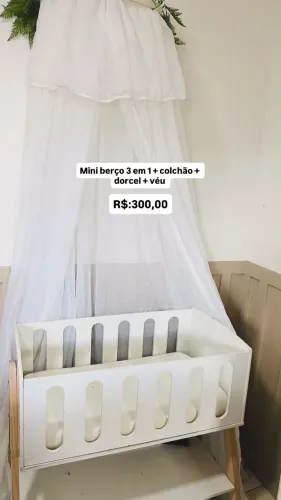 Mini berço 3 em 1 + colchão + dorcel + véu