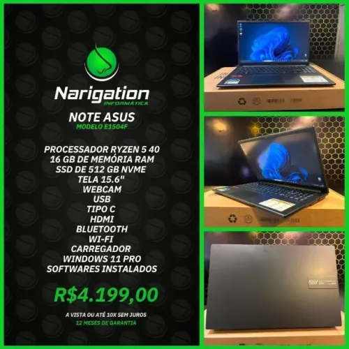 Notebook Asus E1504F Ryzen 5 16gb RAM SSD Nvme 512