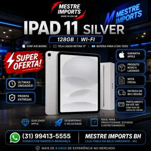 iPad 11 128GB Silver A16 Novo Lacrado Garantia Apple