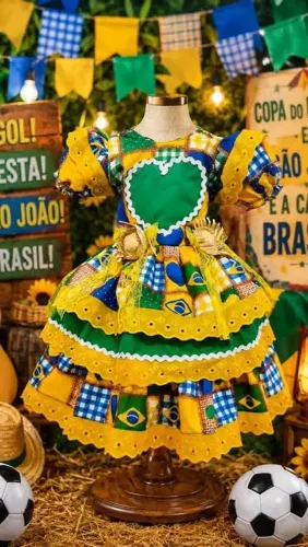 Vestido Junino Tema Copa Brasil