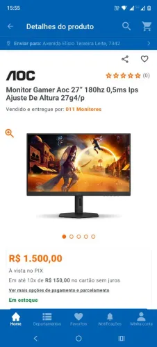 Monitor gamer 180hz 27 polegadas pra hoje