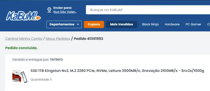 SSD 1TB Kingston Nv2, M.2 2280 PCIe, NVMe, Leitura 3500MB/s, Gravação 2100MB/s - Snv2s/100