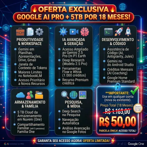 5TB de armazenamento + 18 meses de Google Aí pro