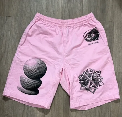 shorts supreme x mc escher bermuda rosa pink sup