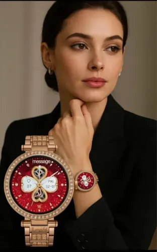 Relógio Feminino SmartWatch cravejado de strass dourado redondo grande amoled funções
