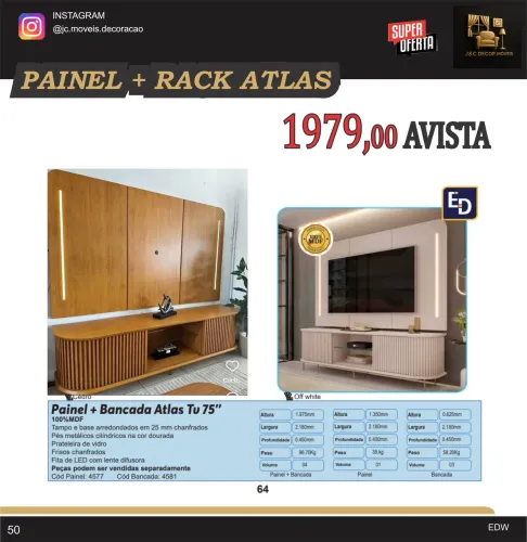 PAINEL E BANCADA ATLAS MDF