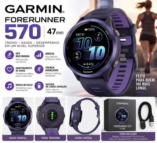 Relógio Garmin Forerunner 570 47mm Cor Índigo e Roxa