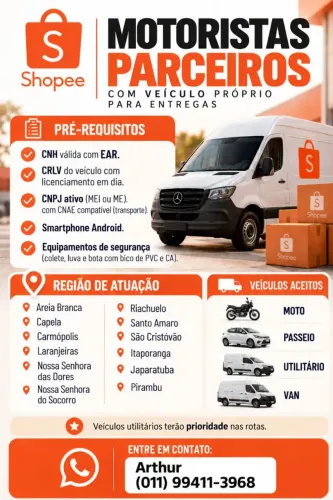 Motorista Parceiro Shopee - Entregas com Veículo Próprio