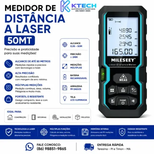 Medidor de Distância Laser Trena Digital 50 Metros
