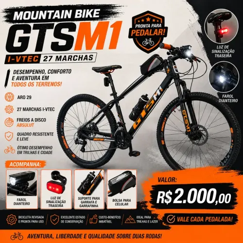 Mountain Bike GTSM1 Aro 29 | 27 Marchas I-VTEC | Freios a Disco | Completa | R$ 2.000