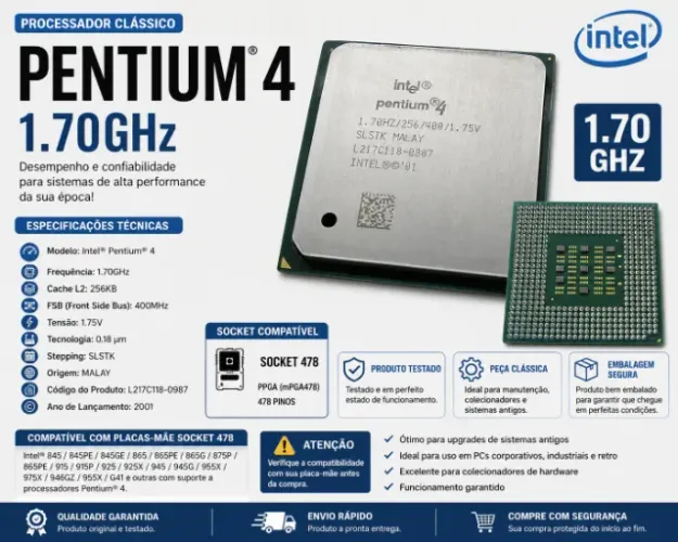 Processador Intel Pentium 4 1.70GHz 256KB 400MHz Socket 478
