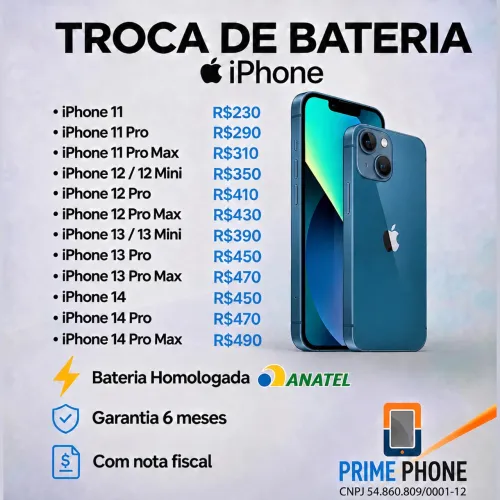 Troca de Bateria Iphone Garantia 6 meses e Nota Fiscal
