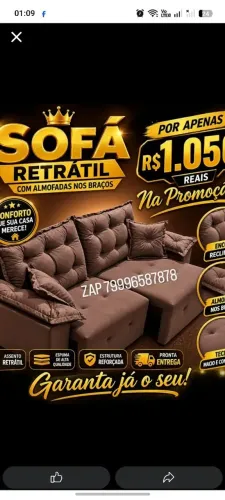 Conjunto de sofá com puff Retrátil