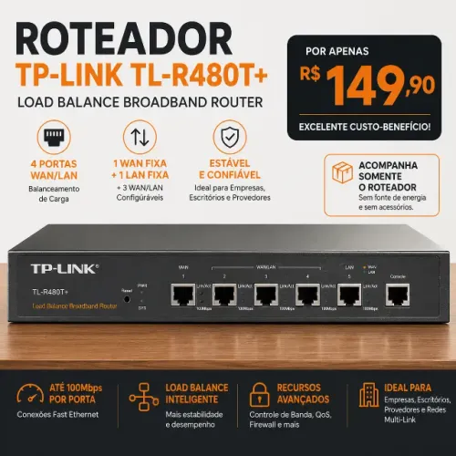 Roteador TP-Link TL-R480T+ Load Balance Multi-WAN Empresarial 5 Portas