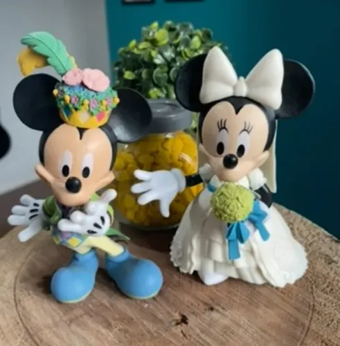 Casal Mickey e Minnie Noivos 15cm Cada - Novo