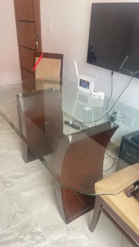 Mesa tampo de vidro 6 lugares