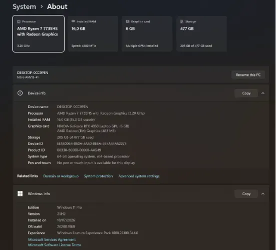 Notebook Nitro V15 Ryzen 7 com 4050