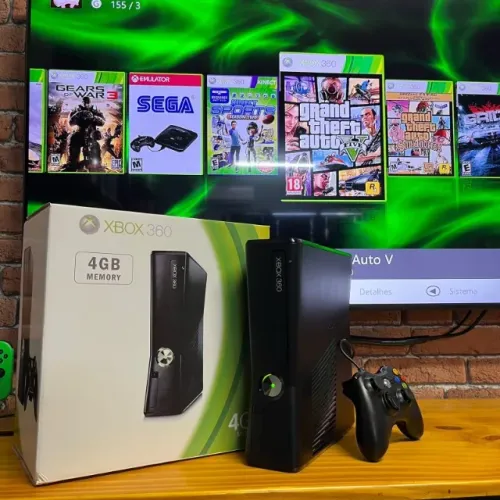 Console Xbox 360 Slim Preto (Com Garantia) (DESBLOQUEADO)
