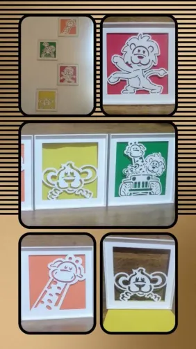KIT 4 QUADROS BRANCOS EM MDF TEMA SAFARI