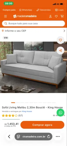 Vendo lindo sofá Living Malibu 2,30m