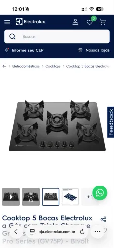 Cooktop eletrolux 5 bocas pro series (GV75P)