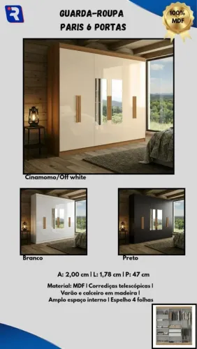 Guarda roupa Paris 100% MDF 1,78 largura