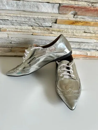 Sapato Oxford Feminino Prata Metalizado