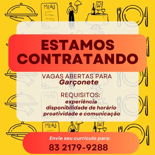 Estamos com vaga para Garconete e Cozinheira