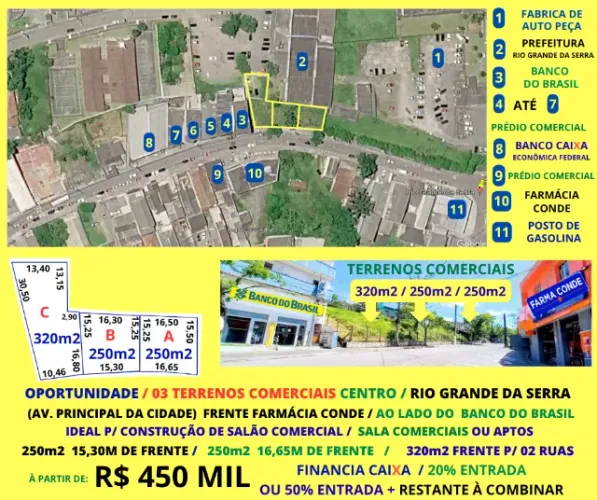 03 Lotes Comerciais Centro Rio Grande da Serra Financia Caixa ou 50% Entrada + Parcelas