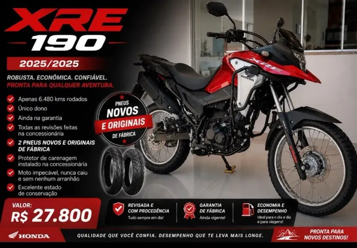 XRE190/2025/25 Conservadissima!Estado de zero km. É pegar e rodar